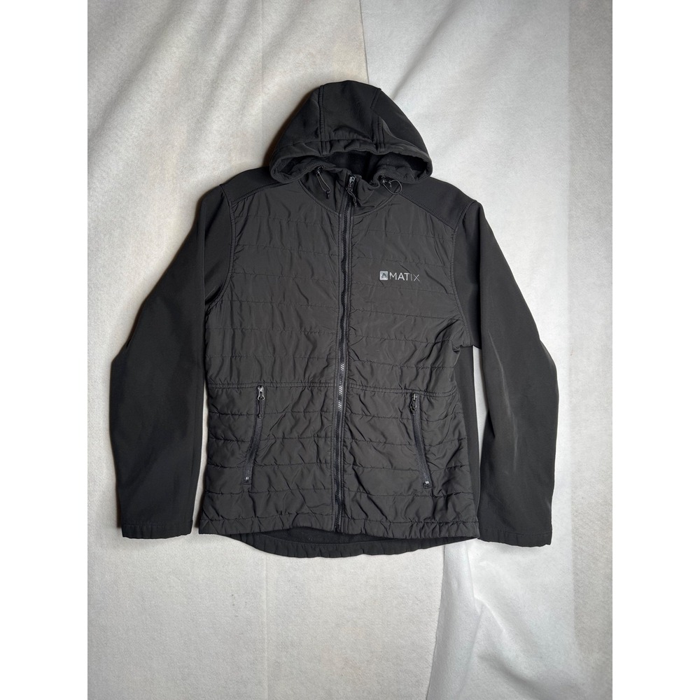 Matix Mens Hybrid Quilted Puffer Softshell Hooded Jacket Black Size‎ M Full Zip